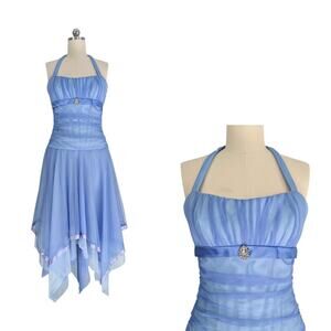 Vintage Prom Dress Midi Maxi Gown 14 Blue Y2K Fairy Empire Tulle 90s Cinderella